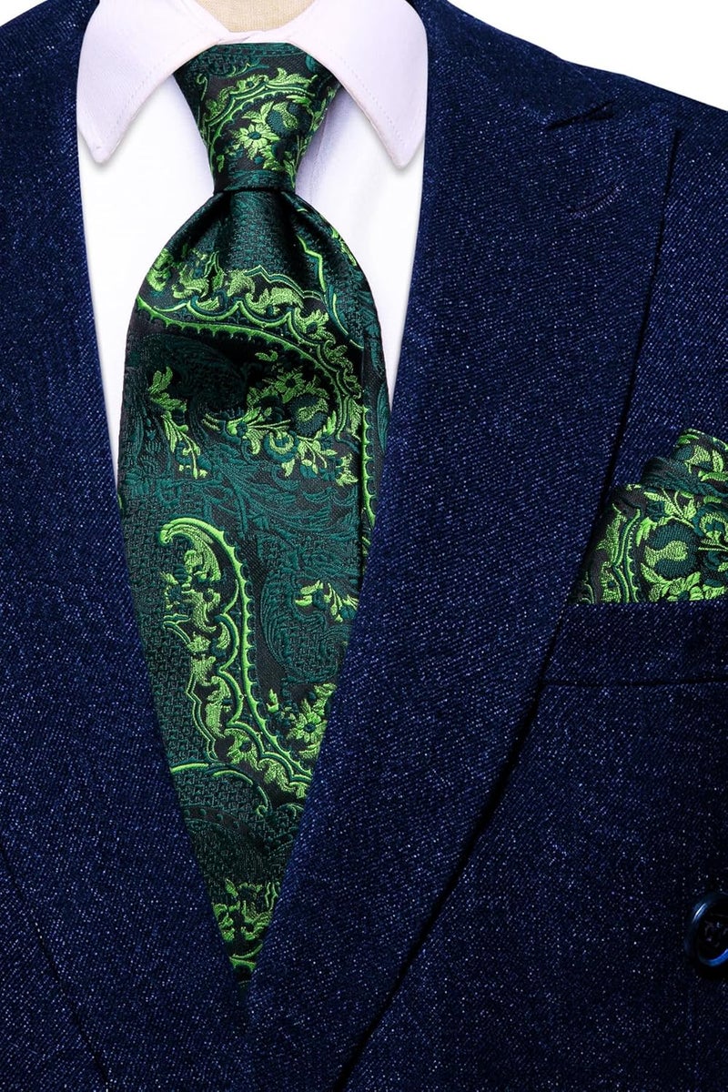 Dubulle Mens Tie Set Solid Paisley Silk Striped Necktie for Men with Cufflinks Tie and Pocket Square - Image 2